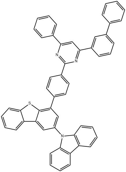 9H-Carbazole, 9-[4-[4-(4-[1,1'-biphenyl]-3-yl-6-phenyl-2-pyrimidinyl)phenyl]-2-dibenzothienyl]- Structure