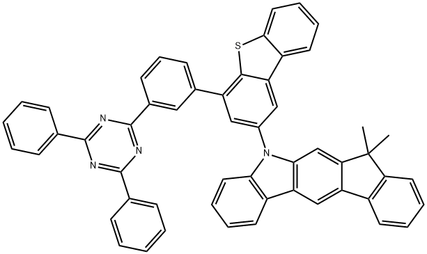 Indeno[2,1-b]carbazole, 5-[4-[3-(4,6-diphenyl-1,3,5-triazin-2-yl)phenyl]-2-dibenzothienyl]-5,7-dihydro-7,7-dimethyl- Structure