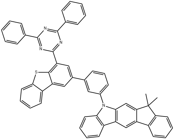 Indeno[2,1-b]carbazole, 5-[3-[4-(4,6-diphenyl-1,3,5-triazin-2-yl)-2-dibenzothienyl]phenyl]-5,7-dihydro-7,7-dimethyl- Structure