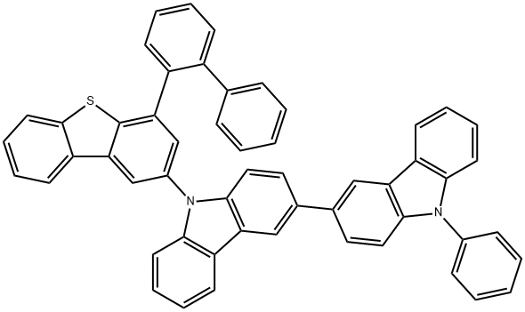 3,3'-Bi-9H-carbazole, 9-(4-[1,1'-biphenyl]-2-yl-2-dibenzothienyl)-9'-phenyl- Structure