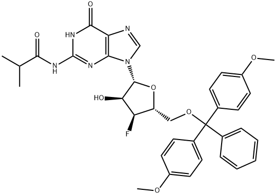 N2-iso-Buty royl-5'-O-(4,4'-dimethoxytrityl)-3'-deoxy-3'-fluoroguanosine Structure