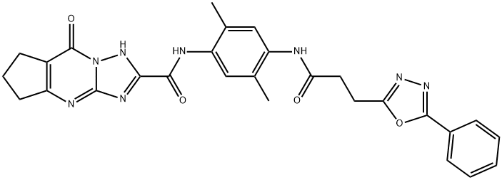 1H-Cyclopenta[d][1,2,4]triazolo[1,5-a]pyrimidine-2-carboxamide, N-[2,5-dimethyl-4-[[1-oxo-3-(5-phenyl-1,3,4-oxadiazol-2-yl)propyl]amino]phenyl]-5,6,7,8-tetrahydro-8-oxo- Structure