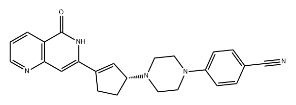 Benzonitrile, 4-[4-[(1R)-3-(5,6-dihydro-5-oxo-1,6-naphthyridin-7-yl)-2-cyclopenten-1-yl]-1-piperazinyl]- Structure