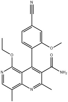 1,6-Naphthyridine-3-carboxamide, 4-(4-cyano-2-methoxyphenyl)-5-ethoxy-2,8-dimethyl- 구조식 이미지