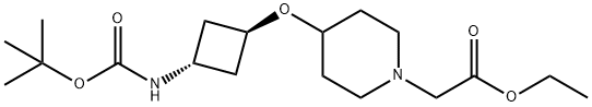 1-Piperidineacetic acid, 4-[[trans-3-[[(1,1-dimethylethoxy)carbonyl]amino]cyclobutyl]oxy]-, ethyl ester Structure