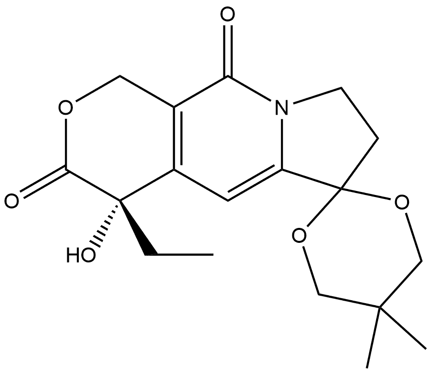 Spiro[1,3-dioxane-2,6′(10′H)-[3H]pyrano[3,4-f]indolizine]-3′,10′-dione, 4′-ethyl-1′,4′,7′,8′-tetrahydro-4′-hydroxy-5,5-dimethyl-, (4′S)- Structure