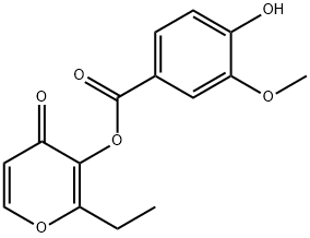 Benzoic acid, 4-hydroxy-3-methoxy-, 2-ethyl-4-oxo-4H-pyran-3-yl ester Structure