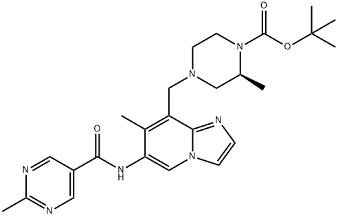 (S)-tert-butyl 2-methyl-4-((7-methyl-6-(2-methylpyrimidine-5-carboxamido)imidazo[1,2-a]pyridin-8-yl)methyl)piperazine-1-carboxylate Structure