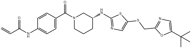 2-Propenamide, N-[4-[[(3R)-3-[[5-[[[5-(1,1-dimethylethyl)-2-oxazolyl]methyl]thio]-2-thiazolyl]amino]-1-piperidinyl]carbonyl]phenyl]- Structure