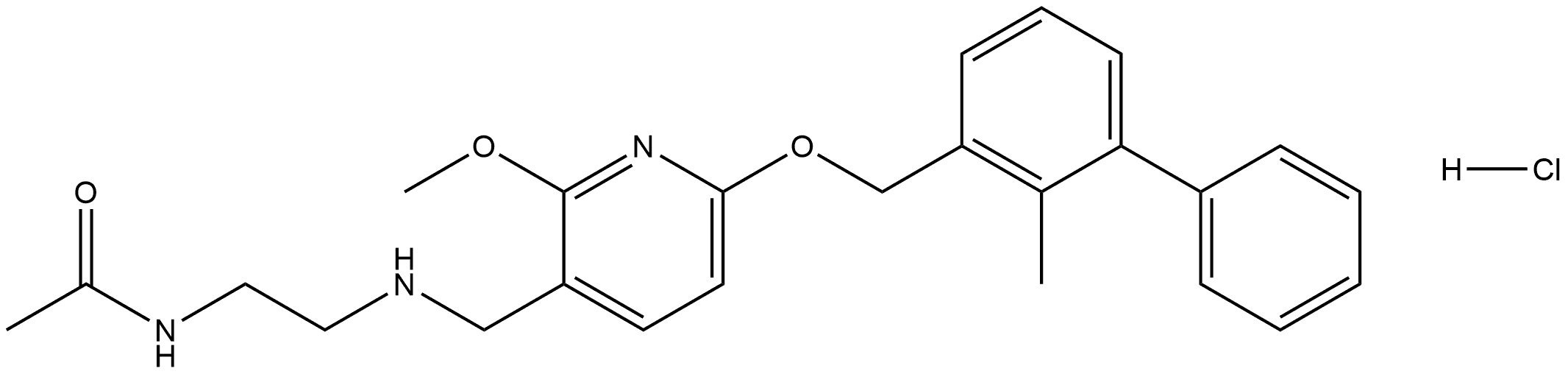 Acetamide, N-[2-[[[2-methoxy-6-[(2-methyl[1,1′-biphenyl]-3-yl)methoxy]-3-pyridinyl]methyl]amino]ethyl]-, hydrochloride (1:1) Structure