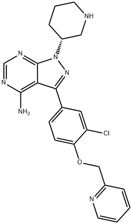 (R)-3-(3-Chloro-4-(pyridin-2-ylmethoxy)phenyl)-1-(piperidin-3-yl)-1H-pyrazolo[3,4-d]pyrimidin-4-amine 구조식 이미지