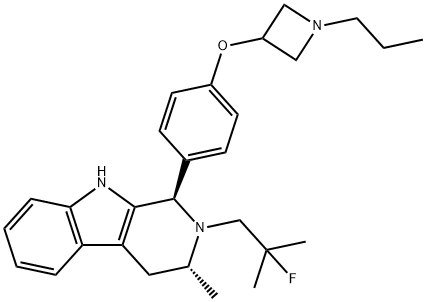 1H-Pyrido[3,4-b]indole, 2-(2-fluoro-2-methylpropyl)-2,3,4,9-tetrahydro-3-methyl-1-[4-[(1-propyl-3-azetidinyl)oxy]phenyl]-, (1R,3R)- Structure