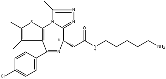 6H-Thieno[3,2-f][1,2,4]triazolo[4,3-a][1,4]diazepine-6-acetamide, N-(5-aminopentyl)-4-(4-chlorophenyl)-2,3,9-trimethyl-, (6S)- Structure