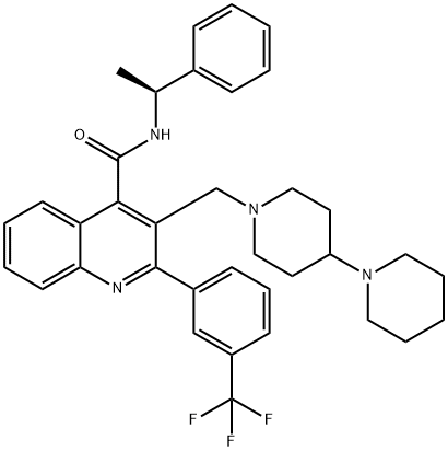 4-Quinolinecarboxamide, 3-([1,4'-bipiperidin]-1'-ylmethyl)-N-[(1S)-1-phenylethyl]-2-[3-(trifluoromethyl)phenyl]- Structure