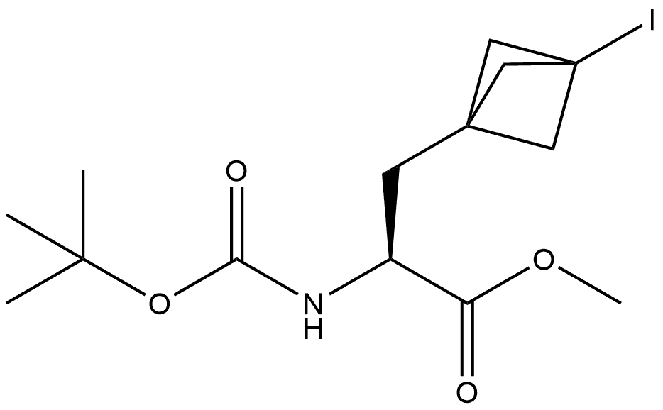 Bicyclo[1.1.1]pentane-1-propanoic acid, α-[[(1,1-dimethylethoxy)carbonyl]amino]-3-iodo-, methyl ester, (αS)- Structure