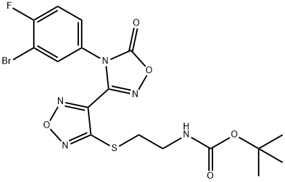 tert-butyl (2-((4-(4-(3-bromo-4-fluorophenyl)-5-oxo-4,5-dihydro-1,2,4-oxadiazol-3-yl)-1,2,5-oxadiazol-3-yl)thio)ethyl)carbamate Structure