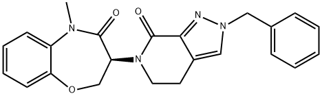 1,5-Benzoxazepin-4(5H)-one, 2,3-dihydro-5-methyl-3-[2,4,5,7-tetrahydro-7-oxo-2-(phenylmethyl)-6H-pyrazolo[3,4-c]pyridin-6-yl]-, (3S)- Structure