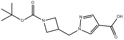 1-((1-(tert-Butoxycarbonyl)azetidin-3-yl)methyl)-1H-pyrazole-4-carboxylic acid 구조식 이미지