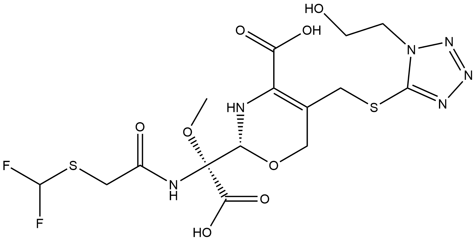 (αR,2R)-4-Carboxy-α-[[2-[(difluoromethyl)thio]acetyl]amino]-3,6-dihydro-5-[[[1-(2-hydroxyethyl)-1H-tetrazol-5-yl]thio]methyl]-α-methoxy-2H-1,3-oxazine-2-acetic acid Structure