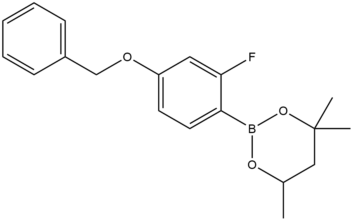 2-[2-Fluoro-4-(phenylmethoxy)phenyl]-4,4,6-trimethyl-1,3,2-dioxaborinane Structure