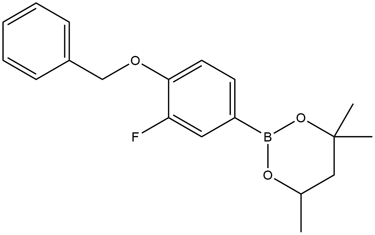 2-[3-Fluoro-4-(phenylmethoxy)phenyl]-4,4,6-trimethyl-1,3,2-dioxaborinane Structure