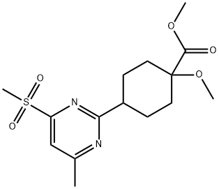 methyl 1-methoxy-4-(4-methyl-6-(methylsulfonyl)pyrimidin-2-yl)cyclohexane-1-carboxylate Structure