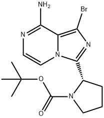 tert-butyl (S)-2-(8-amino-1-bromoimidazo[1,5-a]pyrazin-3-yl)pyrrolidine-1-carboxylate 구조식 이미지