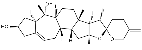 Spiro[2H-azuleno[6',5':4,5]indeno[2,1-b]furan-2,2'-[2H]pyran]-6,8-diol, 3,3',3a,3b,4,4',5,5',5a,6,6',6a,7,8,9,11,11a,11b,12,12a-eicosahydro-3,3b,6-trimethyl-5'-methylene-, (2R,3S,3aR,3bS,5aS,6R,6aR,8S,11aS,11bS,12aS)- Structure