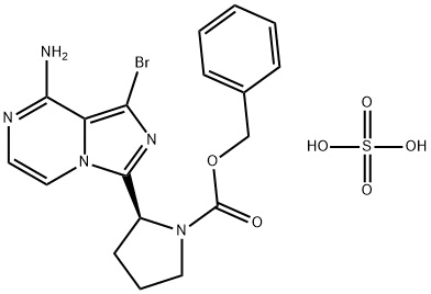 1-Pyrrolidinecarboxylic acid, 2-(8-amino-1-bromoimidazo[1,5-a]pyrazin-3-yl)-, (2S)-, phenylmethyl ester, sulfate (1:1) Structure