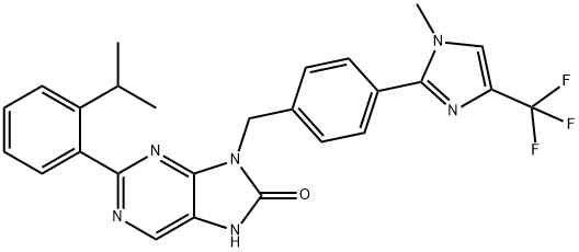 7,9-Dihydro-2-[2-(1-methylethyl)phenyl]-9-[[4-[1-methyl-4-(trifluoromethyl)-1H-imidazol-2-yl]phenyl]methyl]-8H-purin-8-one Structure