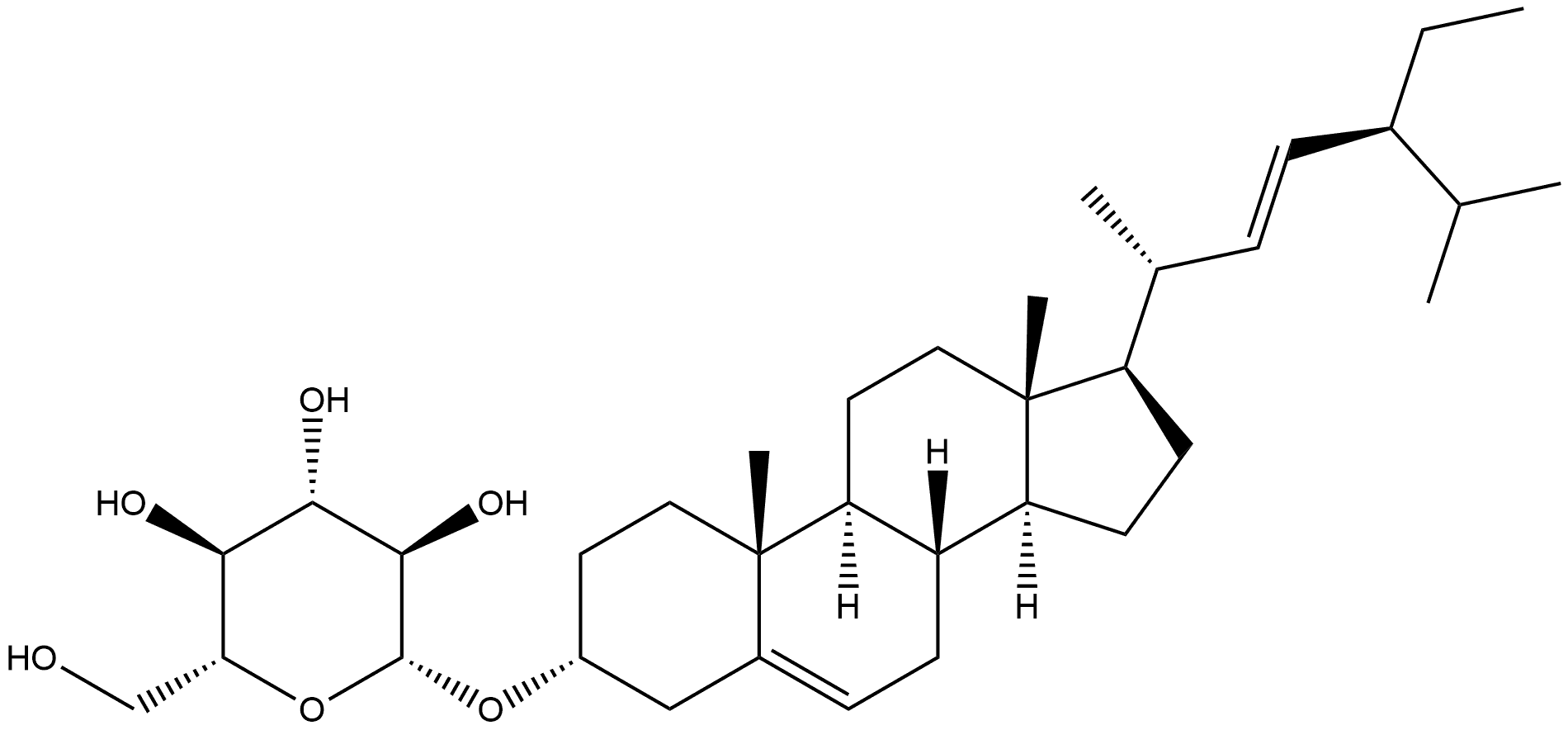 β-D-Glucopyranoside, (3β,8α,9β,22E)-stigmasta-5,22-dien-3-yl Structure