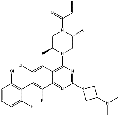 2-Propen-1-one, 1-[(2R,5S)-4-[6-chloro-2-[3-(dimethylamino)-1-azetidinyl]-8-fluoro-7-(2-fluoro-6-hydroxyphenyl)-4-quinazolinyl]-2,5-dimethyl-1-piperazinyl]- Structure