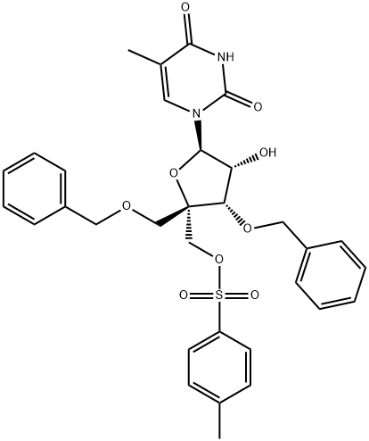 Uridine, 5-methyl-4'-C-[[[(4-methylphenyl)sulfonyl]oxy]methyl]-3',5'-bis-O-(phenylmethyl)- Structure