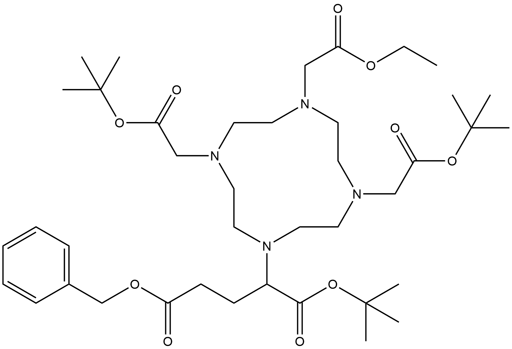 1,4,7,10-Tetraazacyclododecane-1,4,7,10-tetraacetic acid, α1-[3-oxo-3-(phenylmethoxy)propyl]-, 1,4,10-tris(1,1-dimethylethyl) 7-ethyl ester Structure