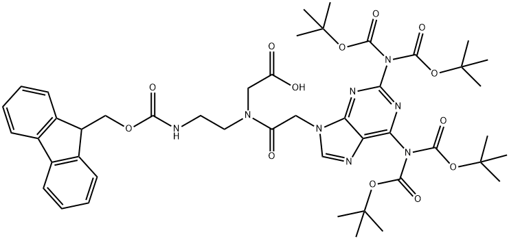 2-{2-[2,6-bis({bis[(tert-butoxy)carbonyl]amino})-9H-purin-9-yl]-N-[2-({[(9H-fluoren-9-yl)methoxy]carbonyl}amino)ethyl]acetamido}acetic acid Structure