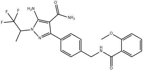 1H-Pyrazole-4-carboxamide, 5-amino-3-[4-[[(2-methoxybenzoyl)amino]methyl]phenyl]-1-(2,2,2-trifluoro-1-methylethyl)- 구조식 이미지