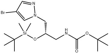 Carbamic acid, N-[(2S)-3-(4-bromo-1H-pyrazol-1-yl)-2-[[(1,1-dimethylethyl)dimethylsilyl]oxy]propyl]-, 1,1-dimethylethyl ester Structure