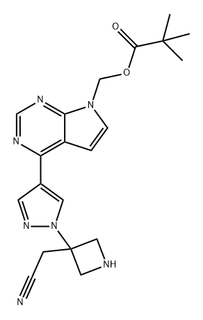 Propanoic acid, 2,2-dimethyl-, [4-[1-[3-(cyanomethyl)-3-azetidinyl]-1H-pyrazol-4-yl]-7H-pyrrolo[2,3-d]pyrimidin-7-yl]methyl ester Structure