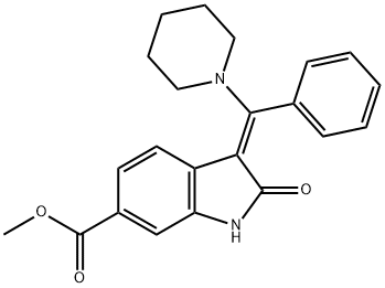 1H-Indole-6-carboxylic acid, 2,3-dihydro-2-oxo-3-(phenyl-1-piperidinylmethylene)-, methyl ester, (3E)- Structure