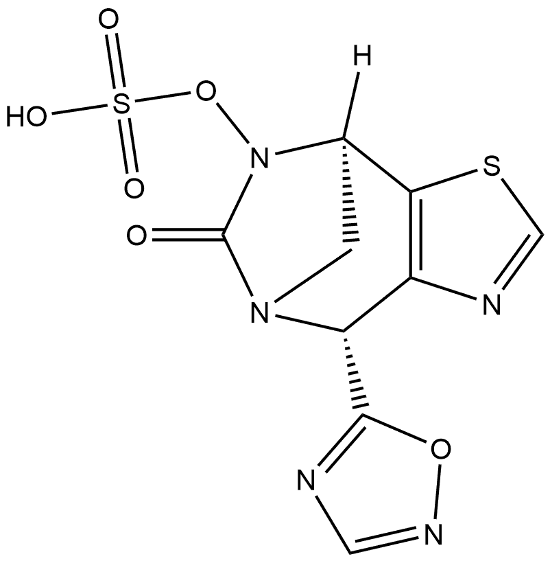 Sulfuric acid, mono[(4R,8R)-4,8-dihydro-4-(1,2,4-oxadiazol-5-yl)-6-oxo-5,8-methano-5Hthiazolo[4,5-e][1,3]diazepin-7-yl] ester, rel- Structure