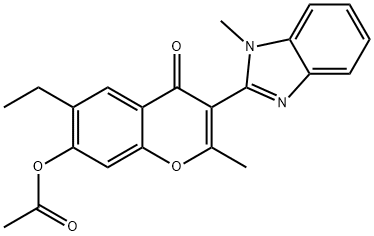 4H-1-Benzopyran-4-one, 7-(acetyloxy)-6-ethyl-2-methyl-3-(1-methyl-1H-benzimidazol-2-yl)- Structure