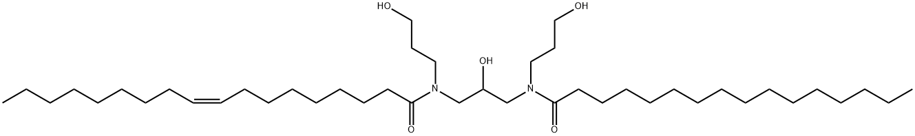 9-Octadecenamide, N-[2-hydroxy-3-[(3-hydroxypropyl)(1-oxohexadecyl)amino]propyl]-N-(3-hydroxypropyl)-, (9Z)- 구조식 이미지