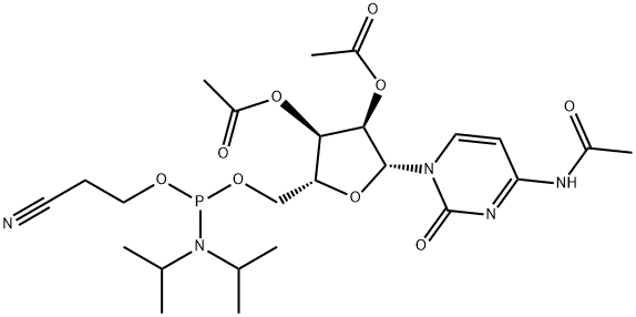 Cytidine, N-acetyl-, 2',3'-diacetate 5'-[2-cyanoethyl N,N-bis(1-methylethyl)phosphoramidite] Structure