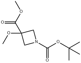 1,3-Azetidinedicarboxylic acid, 3-methoxy-, 1-(1,1-dimethylethyl) 3-methyl ester 구조식 이미지