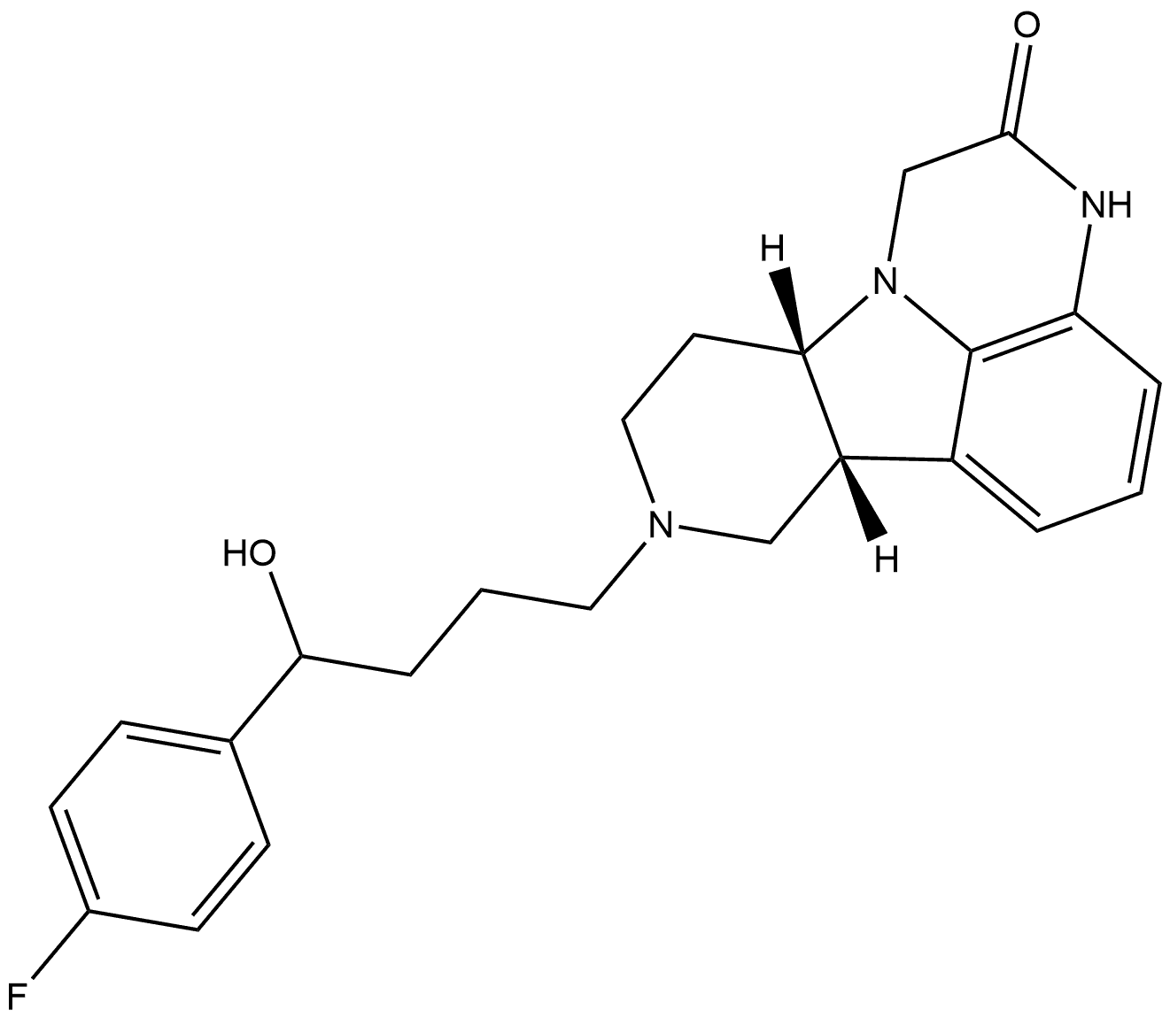 (6bR,10aS)-8-[4-(4-Fluorophenyl)-4-hydroxybutyl]-6b,7,8,9,10,10a-hexahydro-1H-pyrido[3′,4′:4,5]pyrrolo[1,2,3-de]quinoxalin-2(3H)-one 구조식 이미지