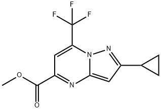 Pyrazolo[1,5-a]pyrimidine-5-carboxylic acid, 2-cyclopropyl-7-(trifluoromethyl)-, methyl ester Structure