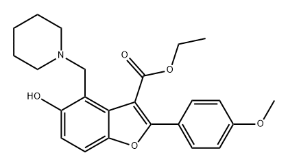 3-Benzofurancarboxylic acid, 5-hydroxy-2-(4-methoxyphenyl)-4-(1-piperidinylmethyl)-, ethyl ester Structure