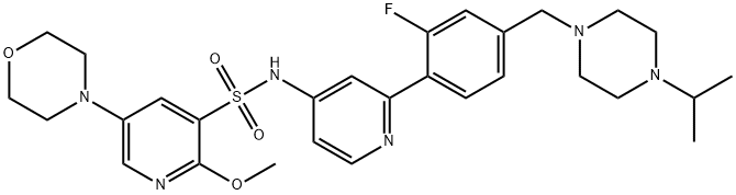 3-Pyridinesulfonamide, N-[2-[2-fluoro-4-[[4-(1-methylethyl)-1-piperazinyl]methyl]phenyl]-4-pyridinyl]-2-methoxy-5-(4-morpholinyl)- Structure
