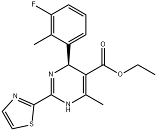 5-Pyrimidinecarboxylic acid, 4-(3-fluoro-2-methylphenyl)-1,4-dihydro-6-methyl-2-(2-thiazolyl)-, ethyl ester, (4S)- Structure