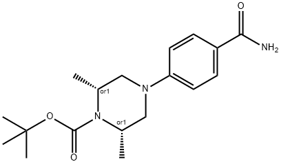 1-Piperazinecarboxylic acid, 4-[4-(aminocarbonyl)phenyl]-2,6-dimethyl-, 1,1-dimethylethyl ester, (2R,6S)-rel- Structure